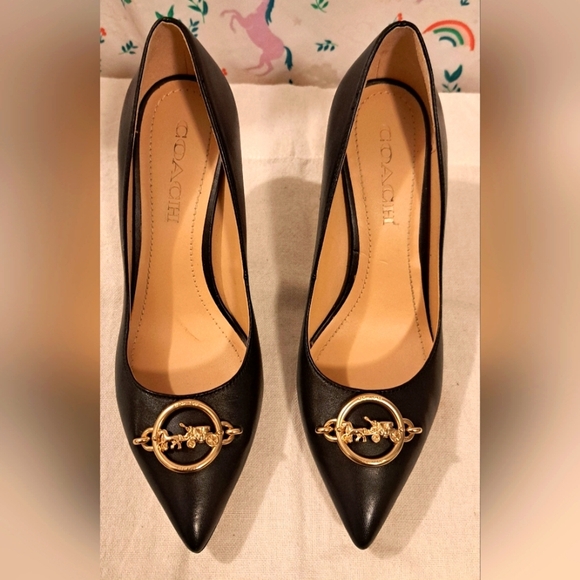 EUC Coach Audrey Black Leather Work Business Office 3in Heel Pump Shoe SZ 6.5 - Picture 2 of 5